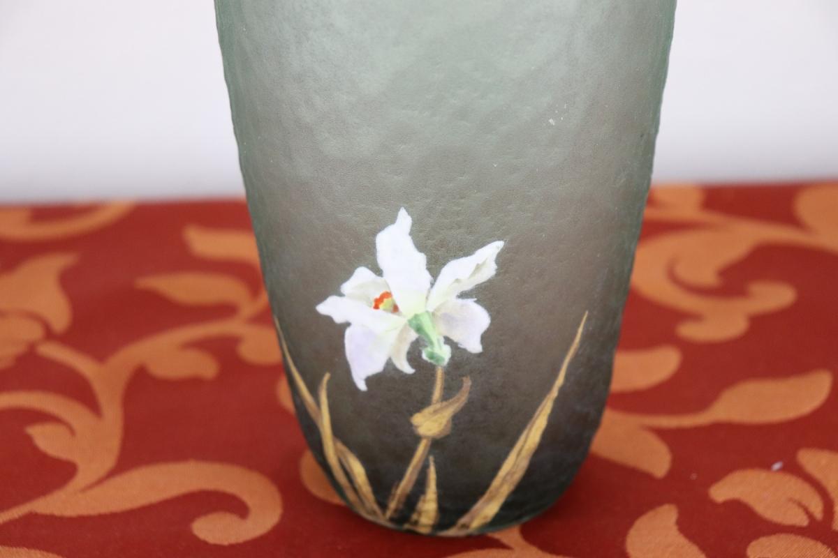 20th Century French Art Nouveau Legras Mont Joye Vase in Frosted Glass