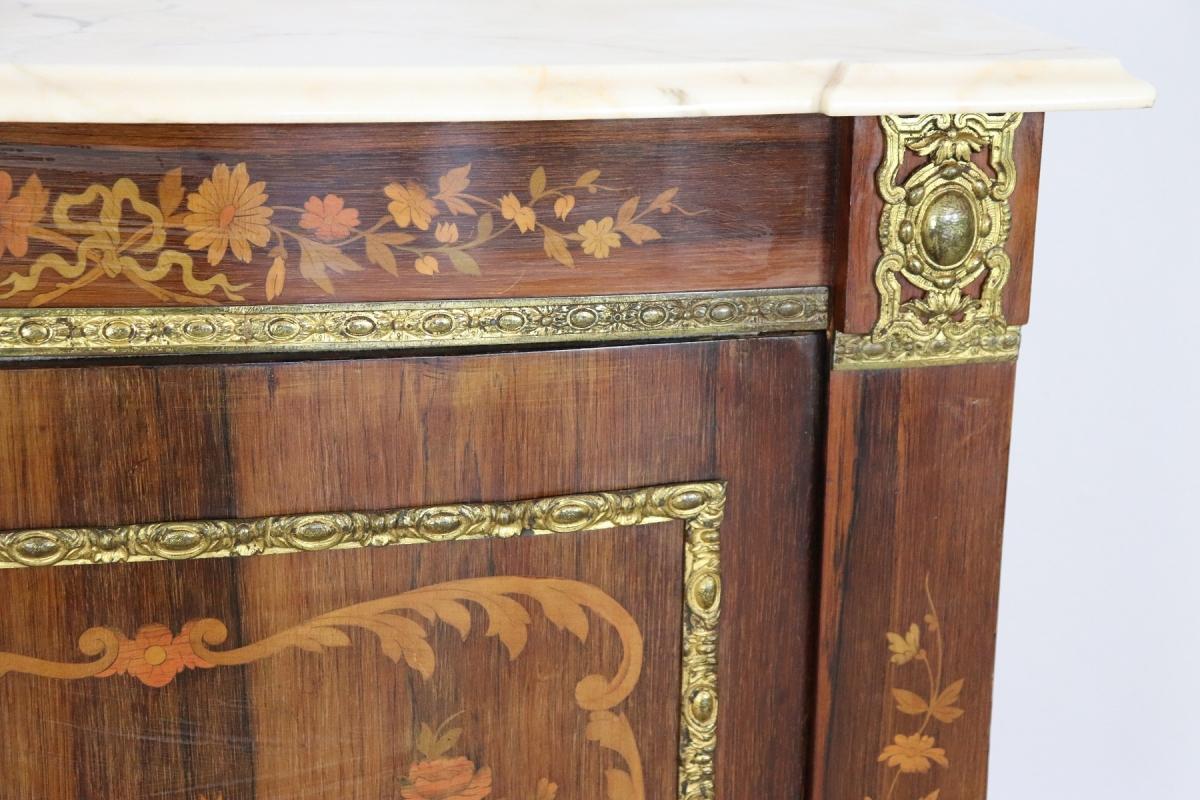 19th Century French Napoleon III Rosewood Inlay Wood Cabinet with Marble Top