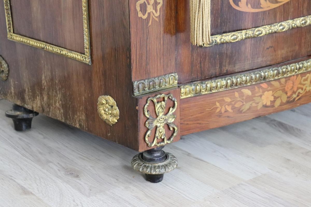 19th Century French Napoleon III Rosewood Inlay Wood Cabinet with Marble Top