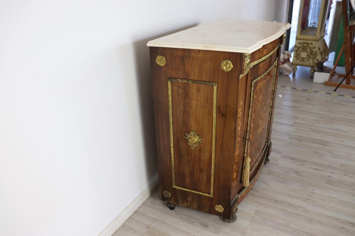 19th Century French Napoleon III Rosewood Inlay Wood Cabinet with Marble Top