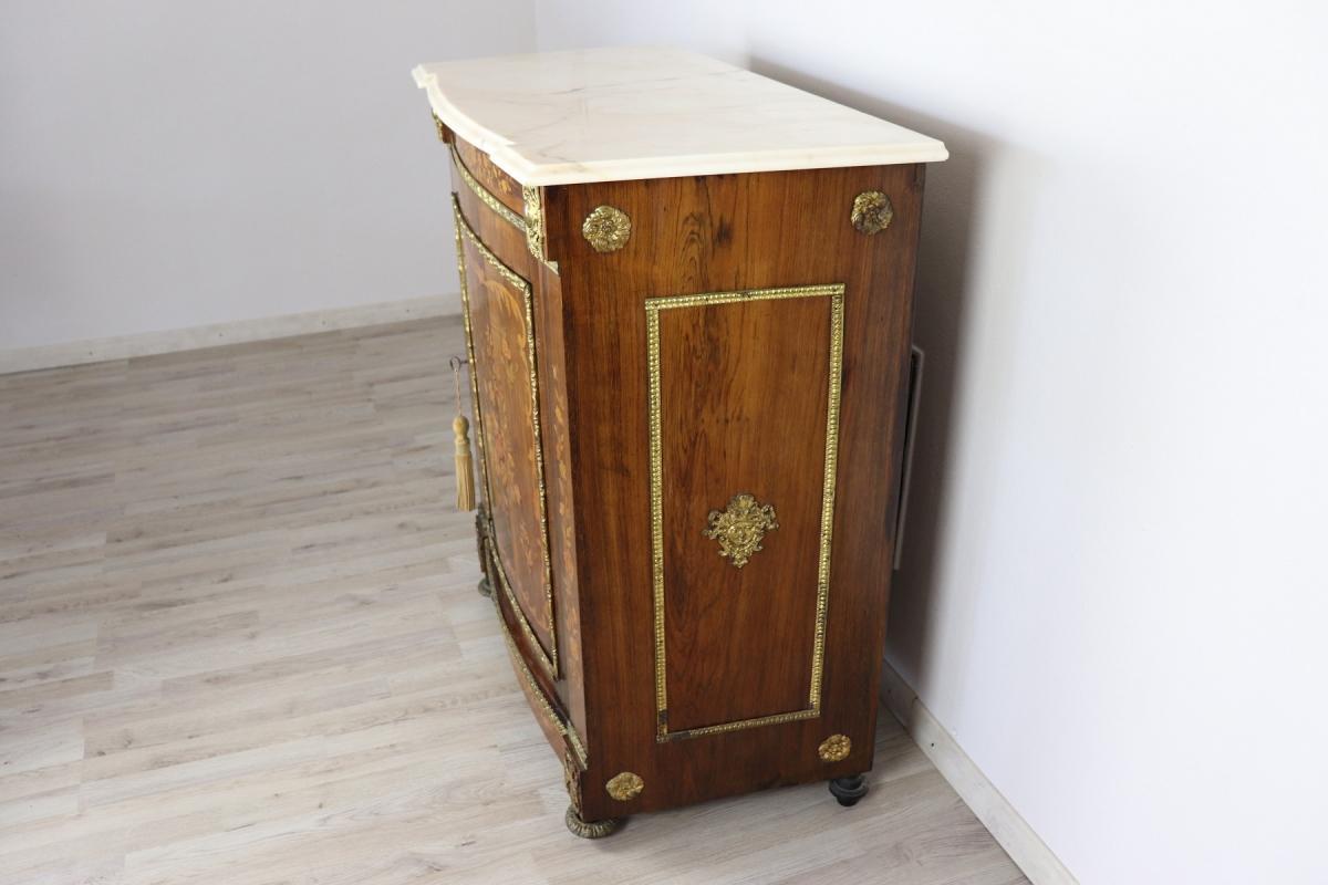 19th Century French Napoleon III Rosewood Inlay Wood Cabinet with Marble Top