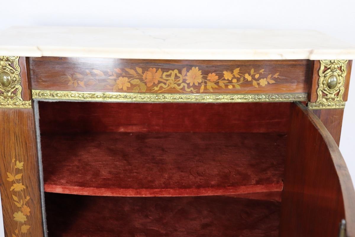 19th Century French Napoleon III Rosewood Inlay Wood Cabinet with Marble Top