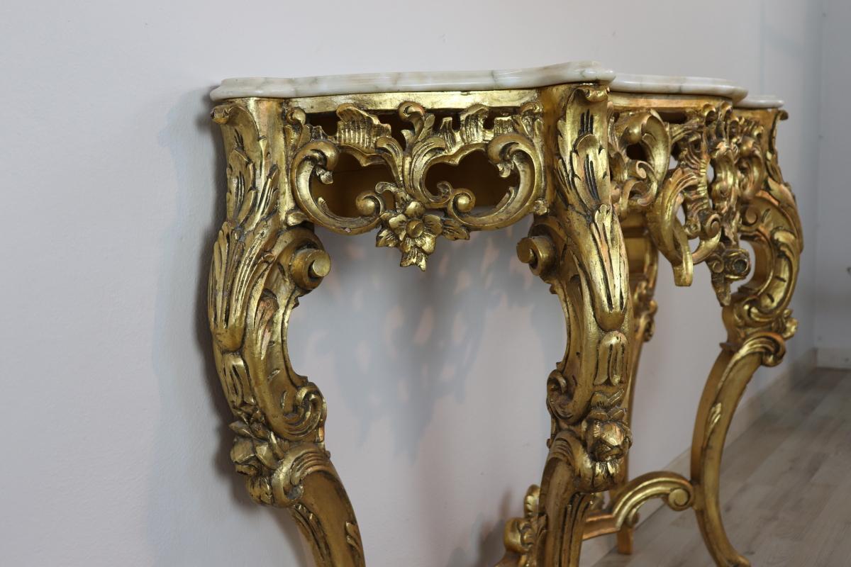 20th Century Italian Baroque Style Carved Gilded Wood Console Table with Mirror