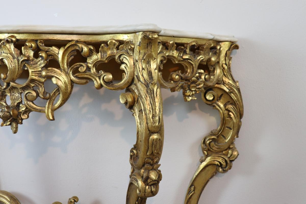 20th Century Italian Baroque Style Carved Gilded Wood Console Table with Mirror