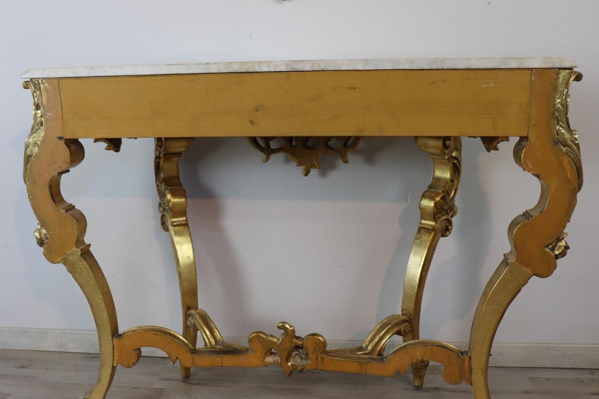20th Century Italian Baroque Style Carved Gilded Wood Console Table with Mirror