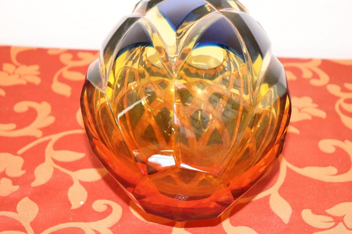20th Century Crystal Vase in Blue and Amber Color by Agarthi