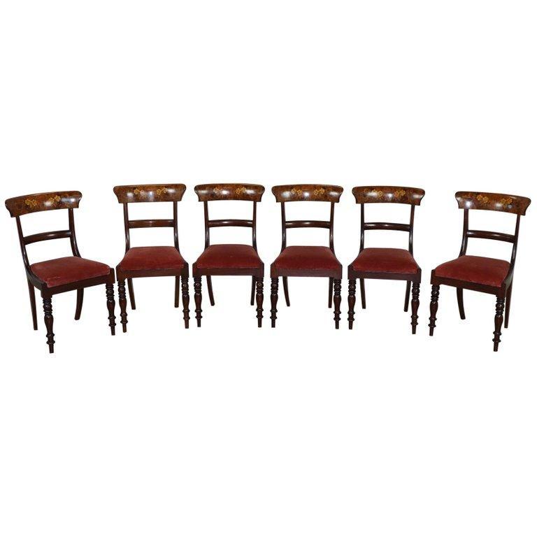 19th Century Italian Mahogany Inlay with Floral Motif Set of Six Chairs