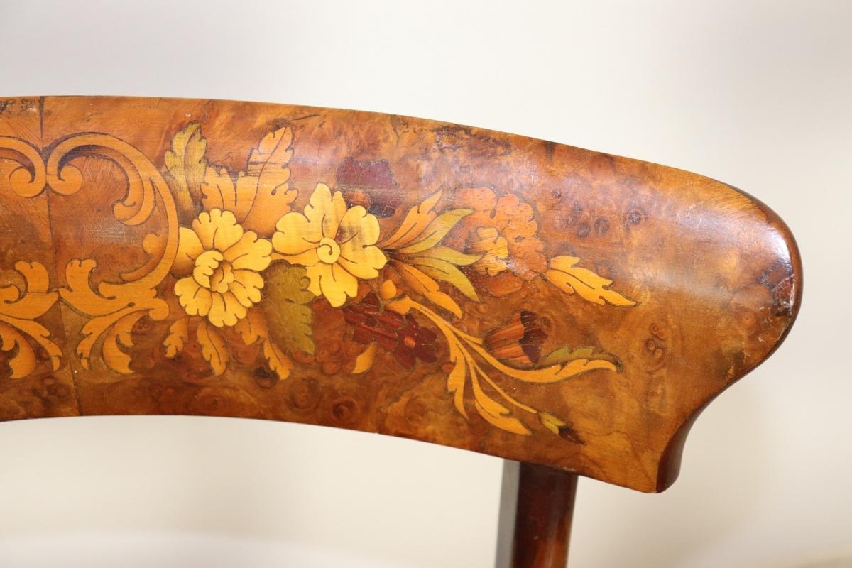 19th Century Italian Mahogany Inlay with Floral Motif Set of Six Chairs