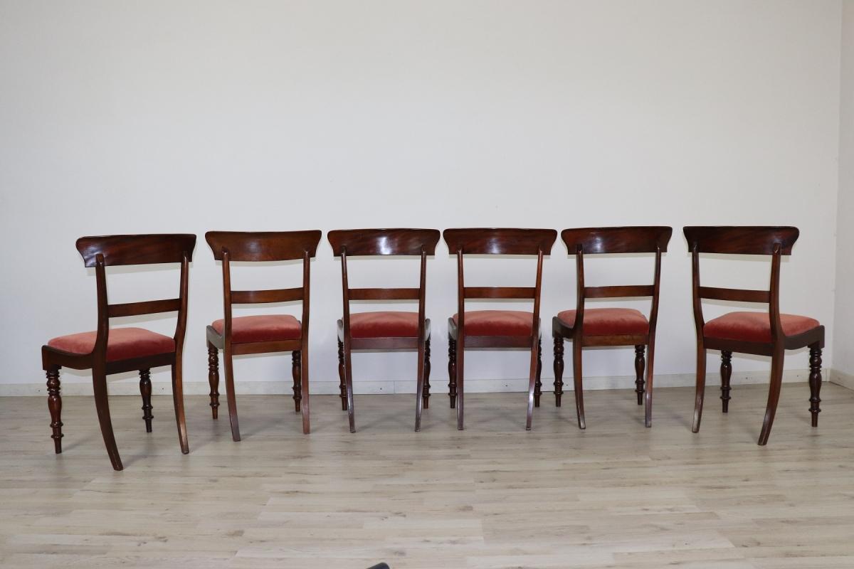 19th Century Italian Mahogany Inlay with Floral Motif Set of Six Chairs