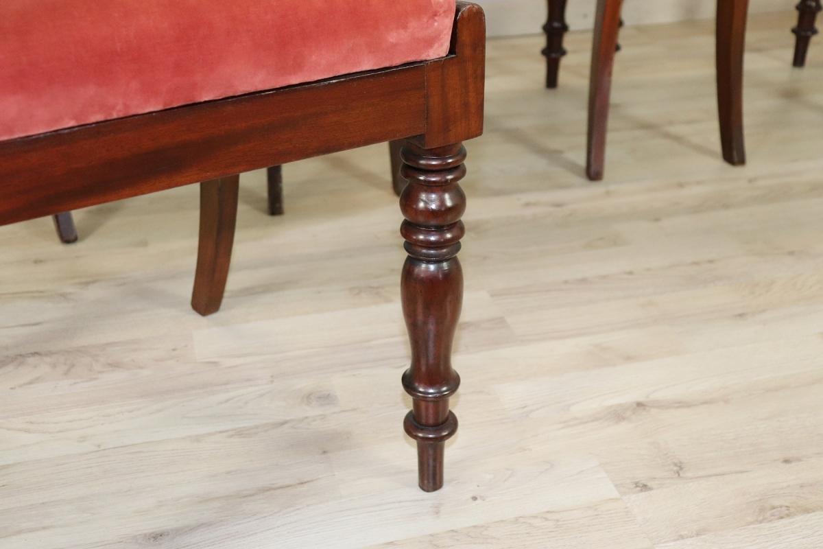 19th Century Italian Mahogany Inlay with Floral Motif Set of Six Chairs
