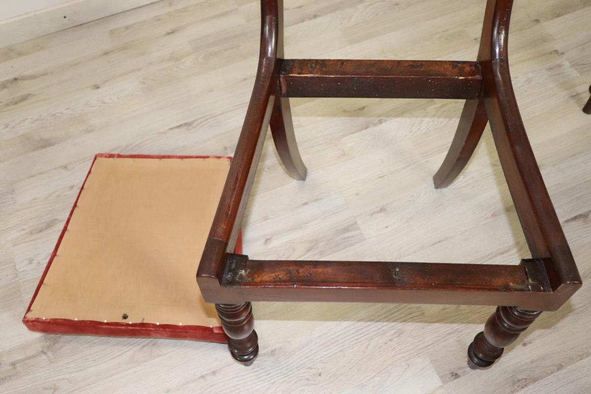 19th Century Italian Mahogany Inlay with Floral Motif Set of Six Chairs
