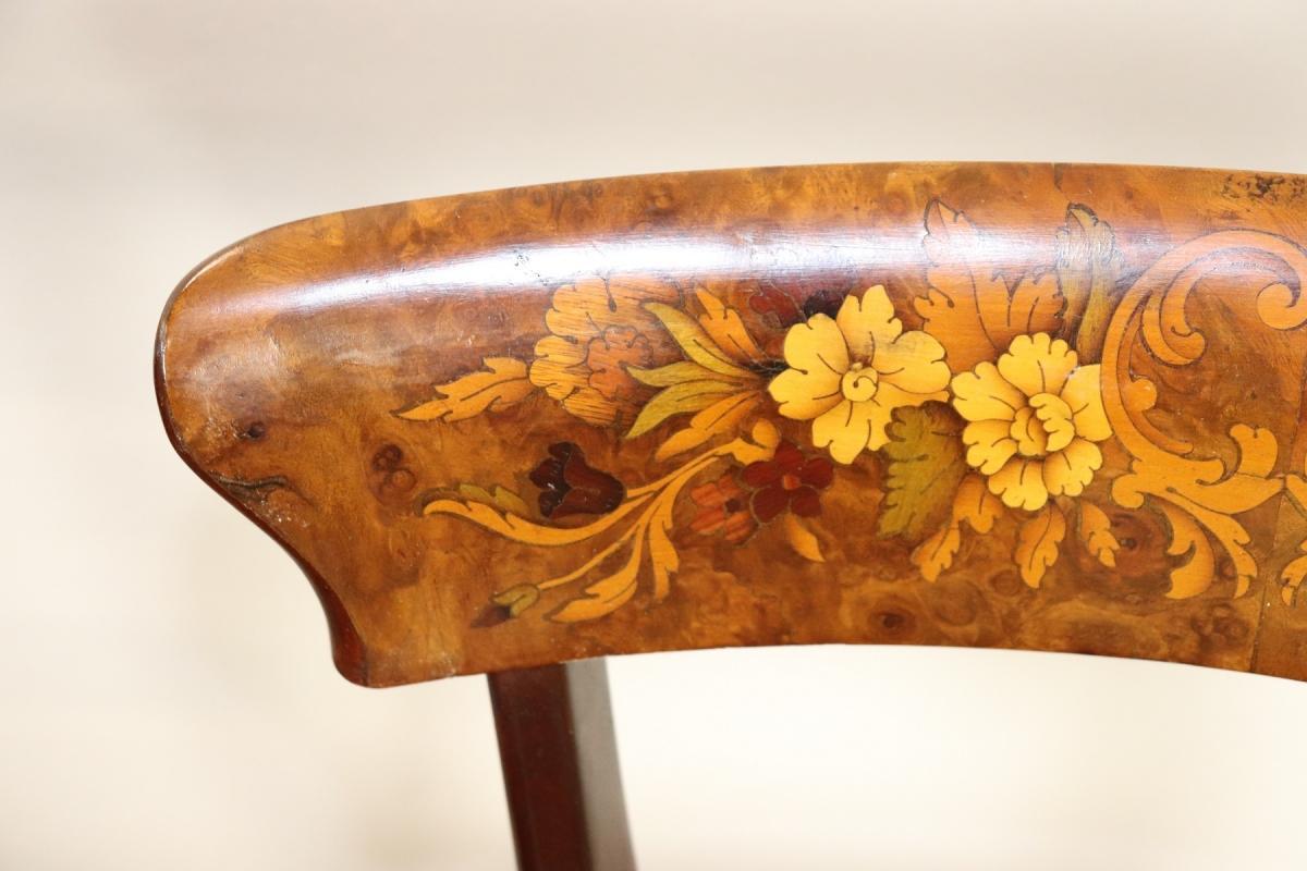 19th Century Italian Mahogany Inlay with Floral Motif Set of Six Chairs