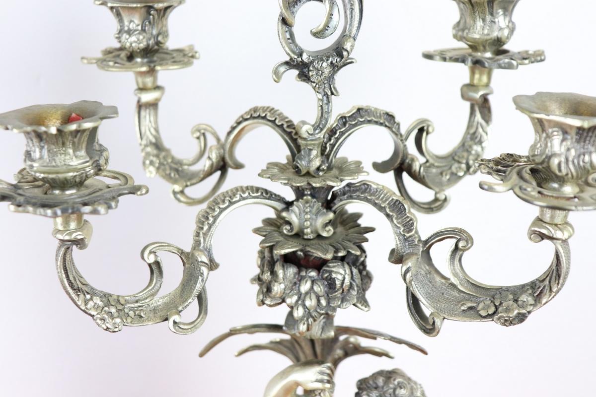 20th Century Italian Baroque Style 800 Silver Pair of Candelabras with Cherubs