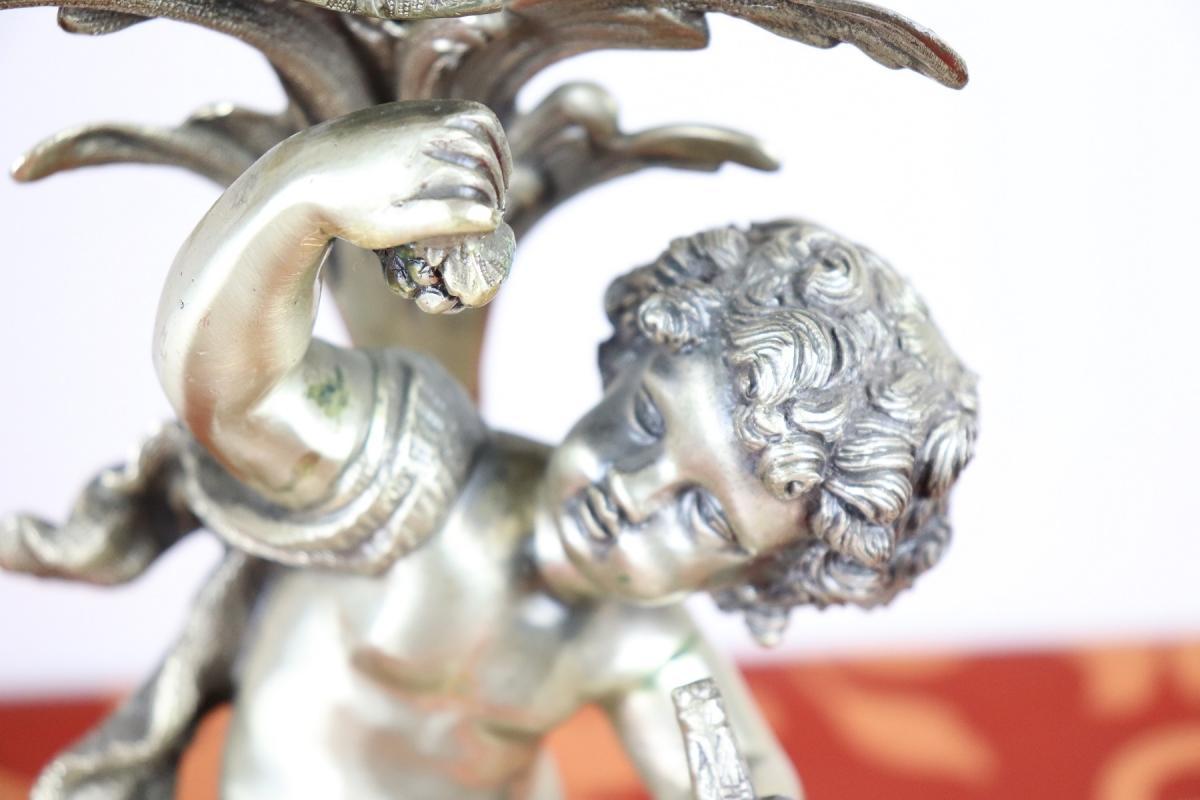 20th Century Italian Baroque Style 800 Silver Pair of Candelabras with Cherubs