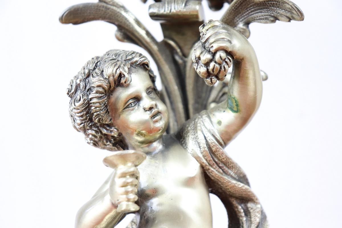 20th Century Italian Baroque Style 800 Silver Pair of Candelabras with Cherubs