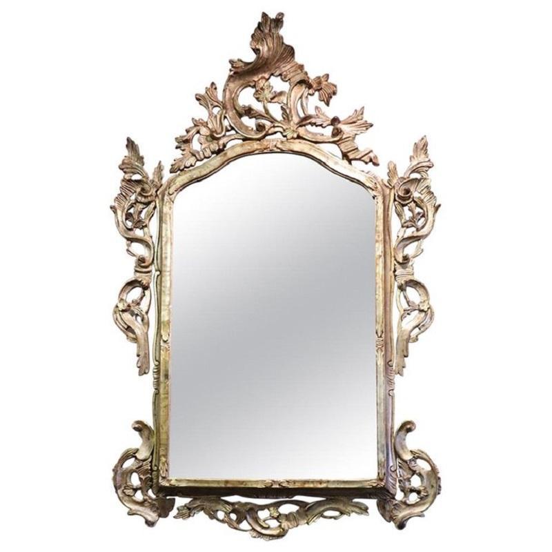 20th Century Louis XV Style Silvered Wood Antique Wall Mirror