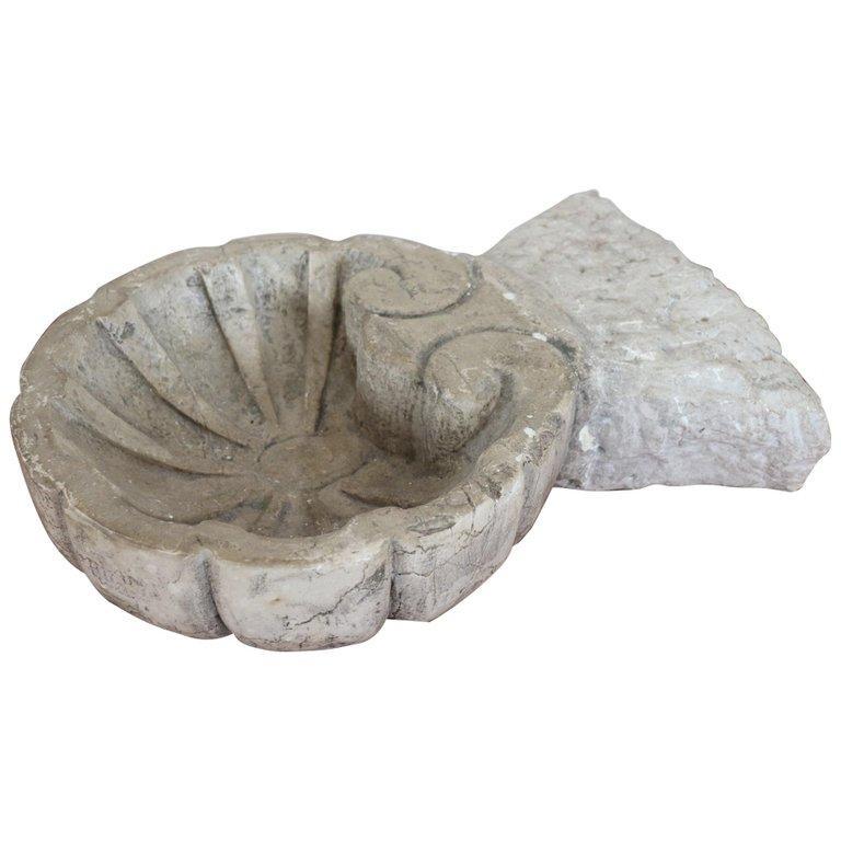 18th Century Italian Antique Baroque Hand Carved Marble Seashell Font