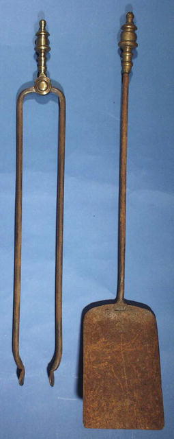 Fireplace Tools, Shovel & Tongs brass and iron c.1780-1800