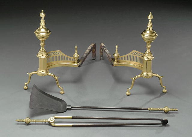 Andirons, Brass & Iron, Pierced Galleries, American, c.1780