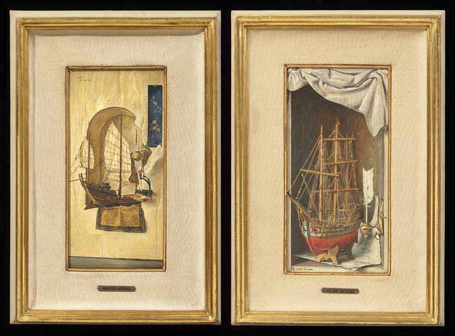 Paintings, Oil on Wood Panel,A pair, Ships by Walter Benoldi