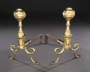Andirons, Brass & Iron, Philadelphia, Ball top c.1810