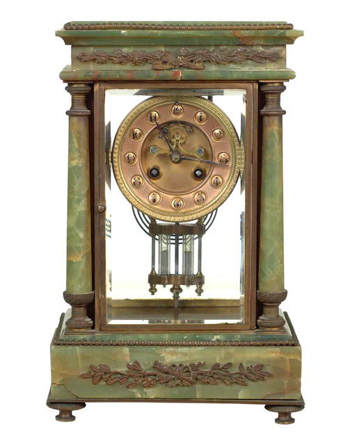 Clock, Mantel, French, Onyx & Bronze, c.1890-1910