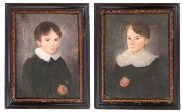 Pictures, A Pair, Watercolor on Parchment, Two Boys c.1820
