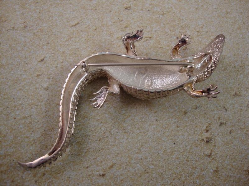 Contemporary Sterling Silver Alligaor Broach Pin with inlay Mother of Pearl