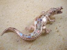 Contemporary Sterling Silver Alligaor Broach Pin with inlay Mother of Pearl