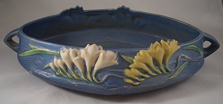 Roseville Pottery Console Bowl Blue Freesia