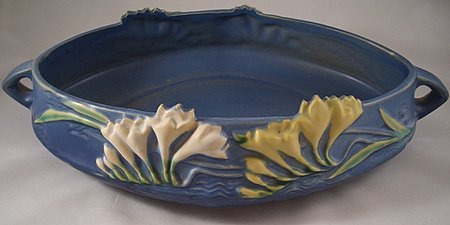 Roseville Pottery Console Bowl Blue Freesia