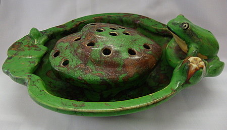 Weller Pottery Coppertone Flower Frog and Bowl