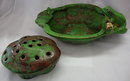 Weller Pottery Coppertone Flower Frog and Bowl