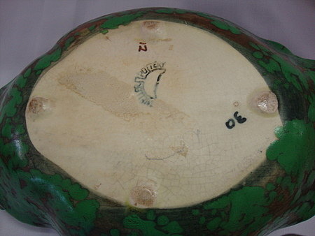 Weller Pottery Coppertone Flower Frog and Bowl