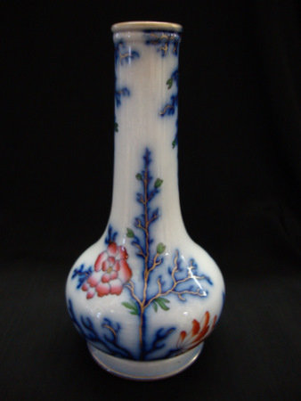 Flow Blue Vase with Red and Gold trim - Early