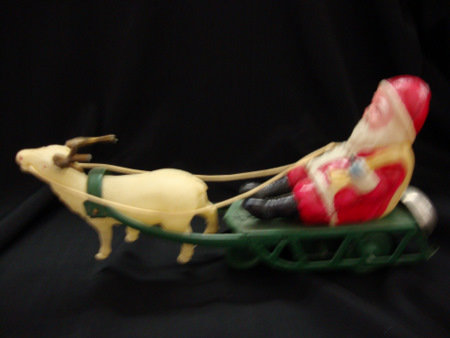 Celluloid Santa on Tin Sleigh - Key wind Toy