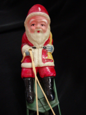 Celluloid Santa on Tin Sleigh - Key wind Toy