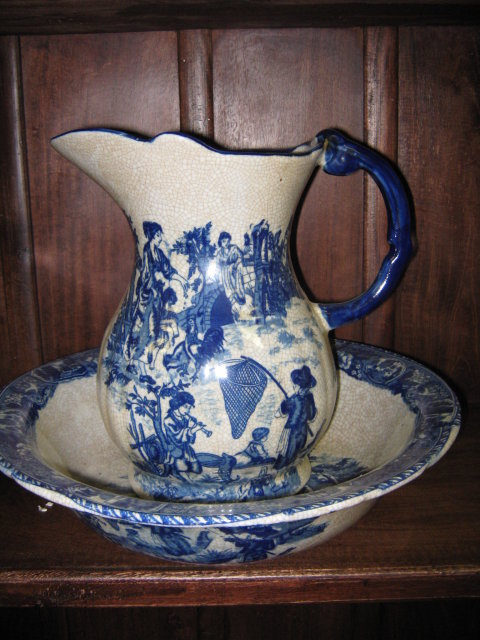 Pitcher & Bowl Flow Blue Porcelain