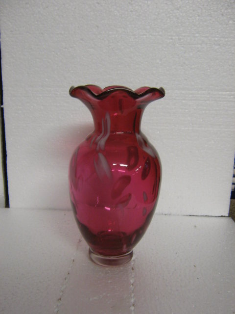 Cranberry Opalescent Glass Vase