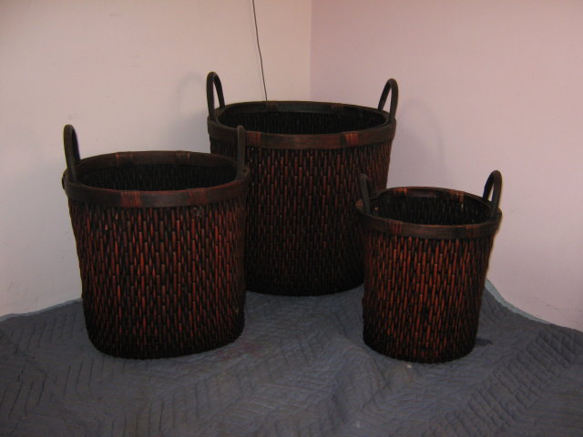 Baskets, Wicker, set of 3 round, tall