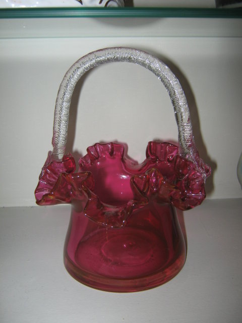 Blown Cranberry Glass Basket