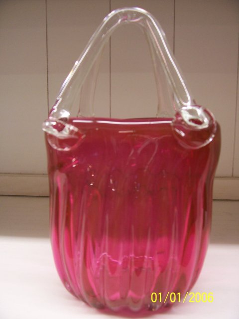 Blown Cranberry Glass Basket