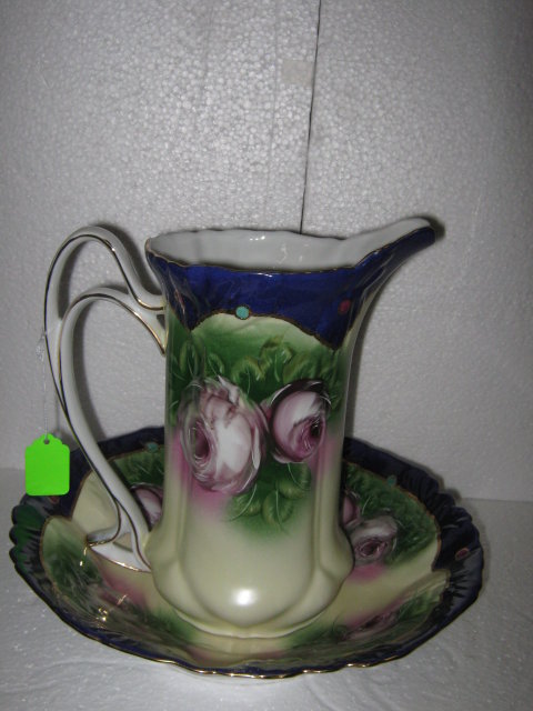 Porcelain Painted Pitcher and Bowl