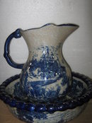 Pitcher and bowl, Flow Blue