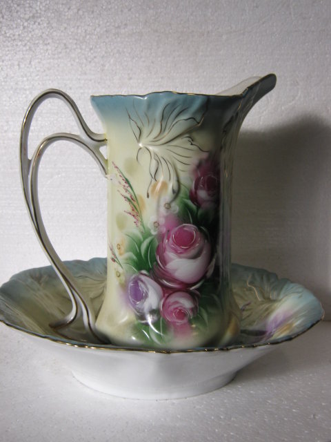 Floral Pitcher and Bowl