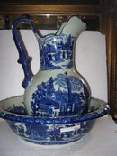 Large Flow blue Pitcher and bowl