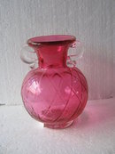 Cranberry Vase with clear handles
