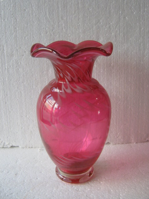 Cranberry vase- Swirled Glass