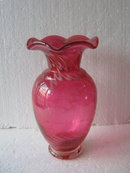 Cranberry vase- Swirled Glass