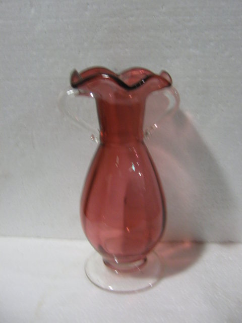 Cranberry Glass Vase with Handles